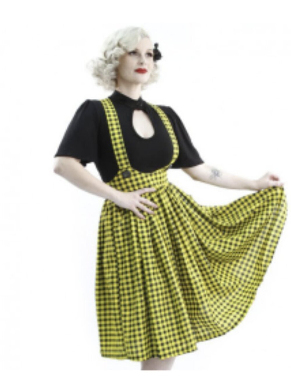 Bonsai Kitten Clothing Yellow Check Pinafore skirt sz Med
